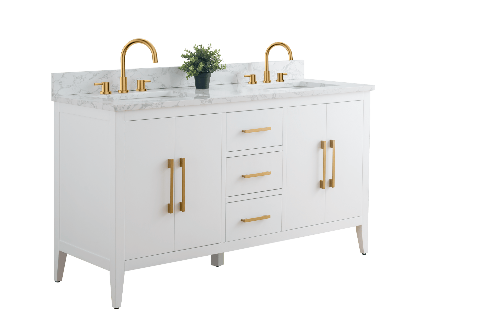 Vanity Art VA9060-DW 60 Inch Double Sink Bathroom Vanity in White with Marble Countertop - Vanity Art VA9060-DW