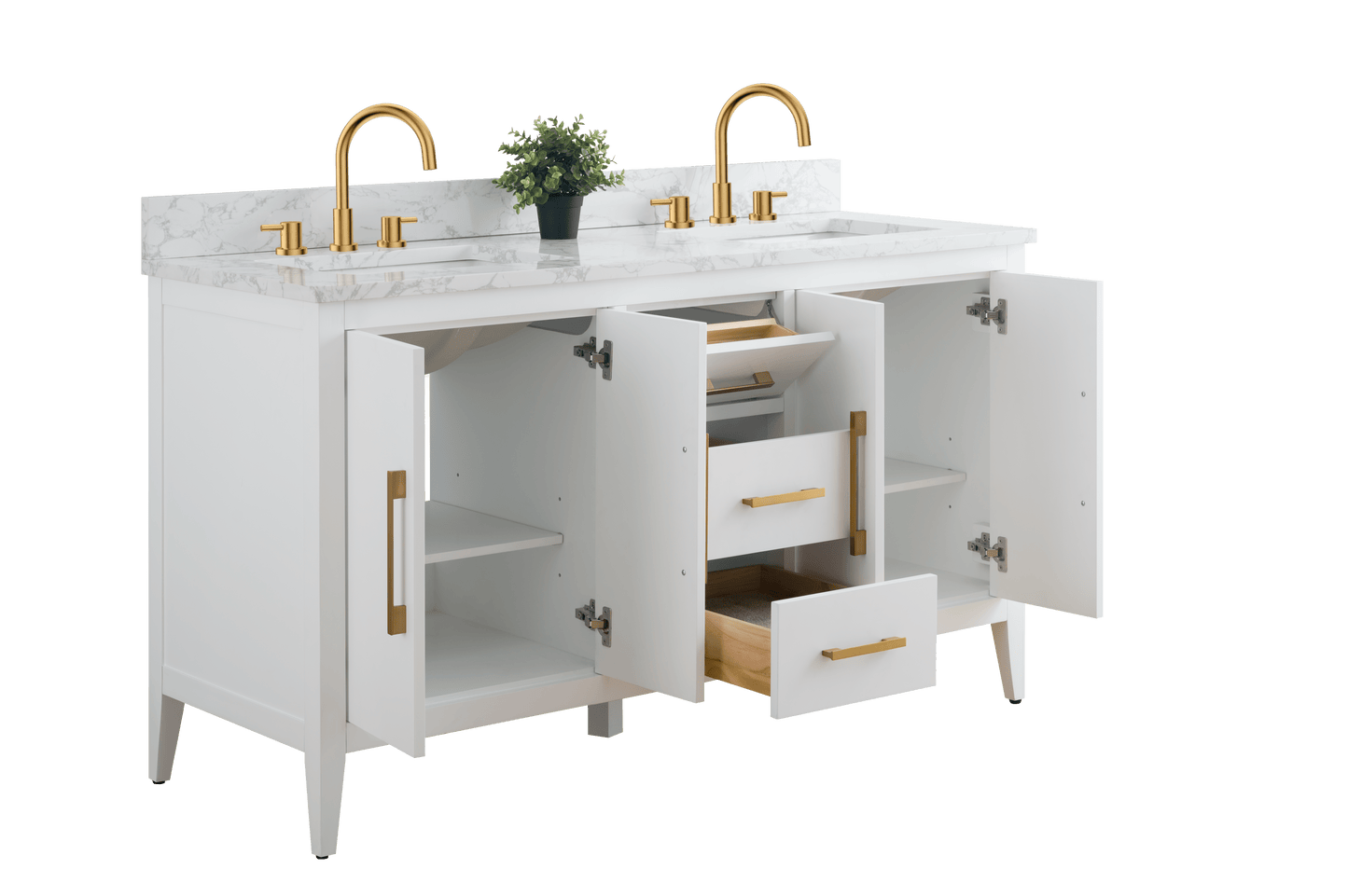 Vanity Art VA9060-DW 60 Inch Double Sink Bathroom Vanity in White with Marble Countertop - Vanity Art VA9060-DW