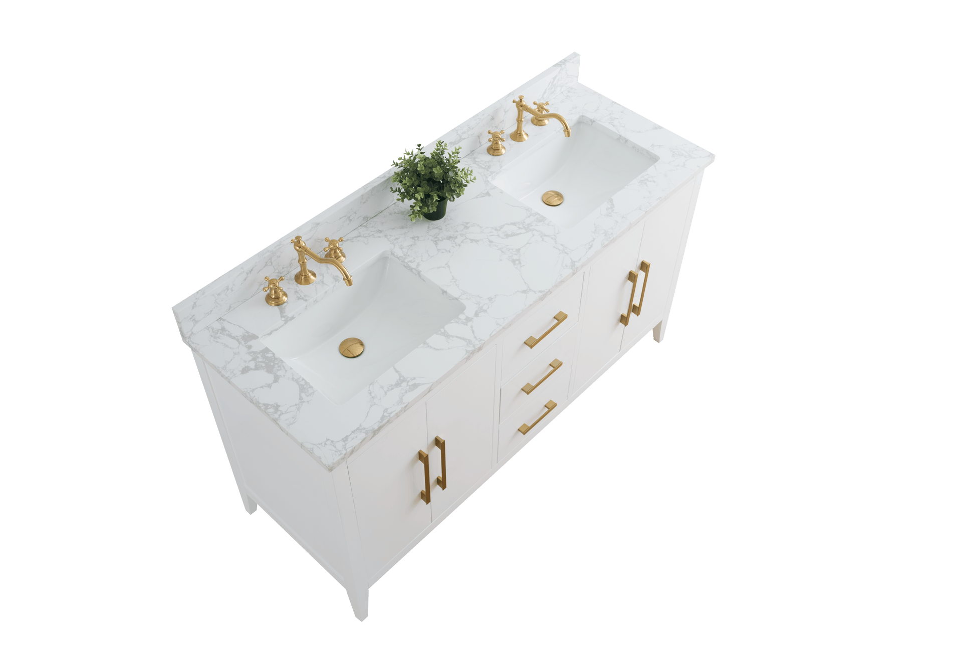 Vanity Art VA9060-DW 60 Inch Double Sink Bathroom Vanity in White with Marble Countertop - Vanity Art VA9060-DW