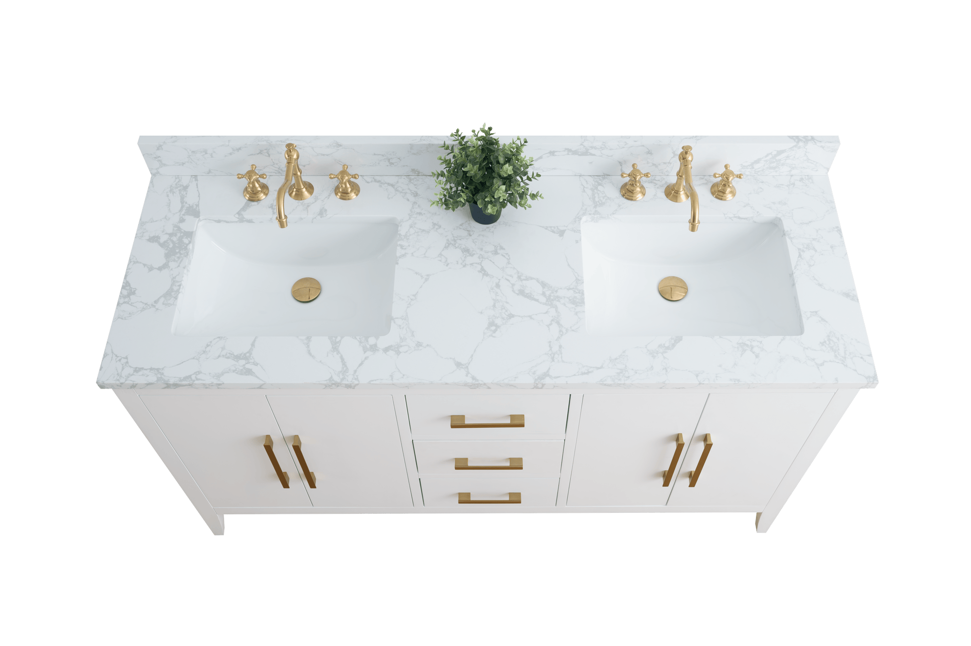 Vanity Art VA9060-DW 60 Inch Double Sink Bathroom Vanity in White with Marble Countertop - Vanity Art VA9060-DW