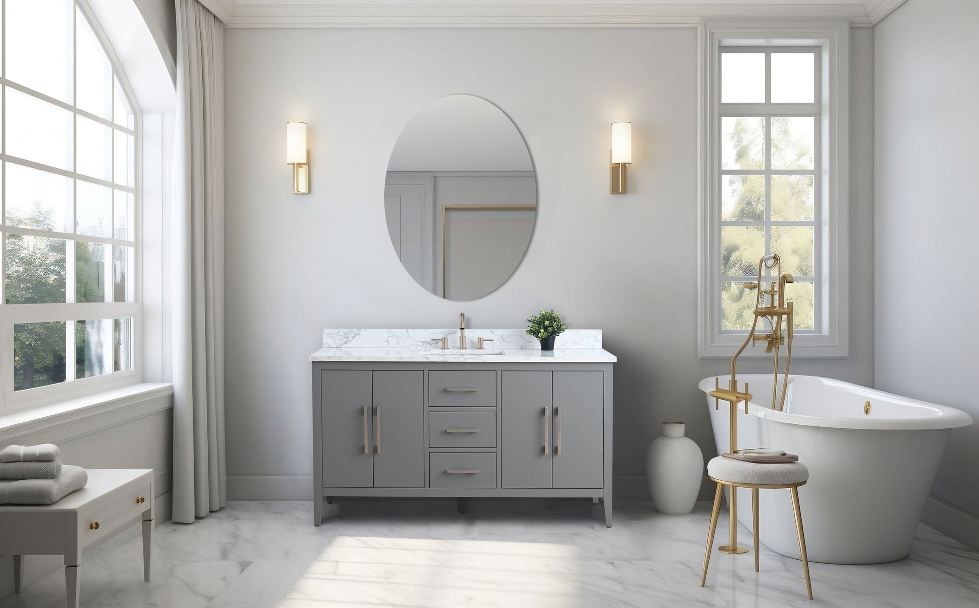 Vanity Art VA9060-SG 60 Inch Single Sink Bathroom Vanity in Cashmere Gray with Marble Countertop - Vanity Art VA9060-SG