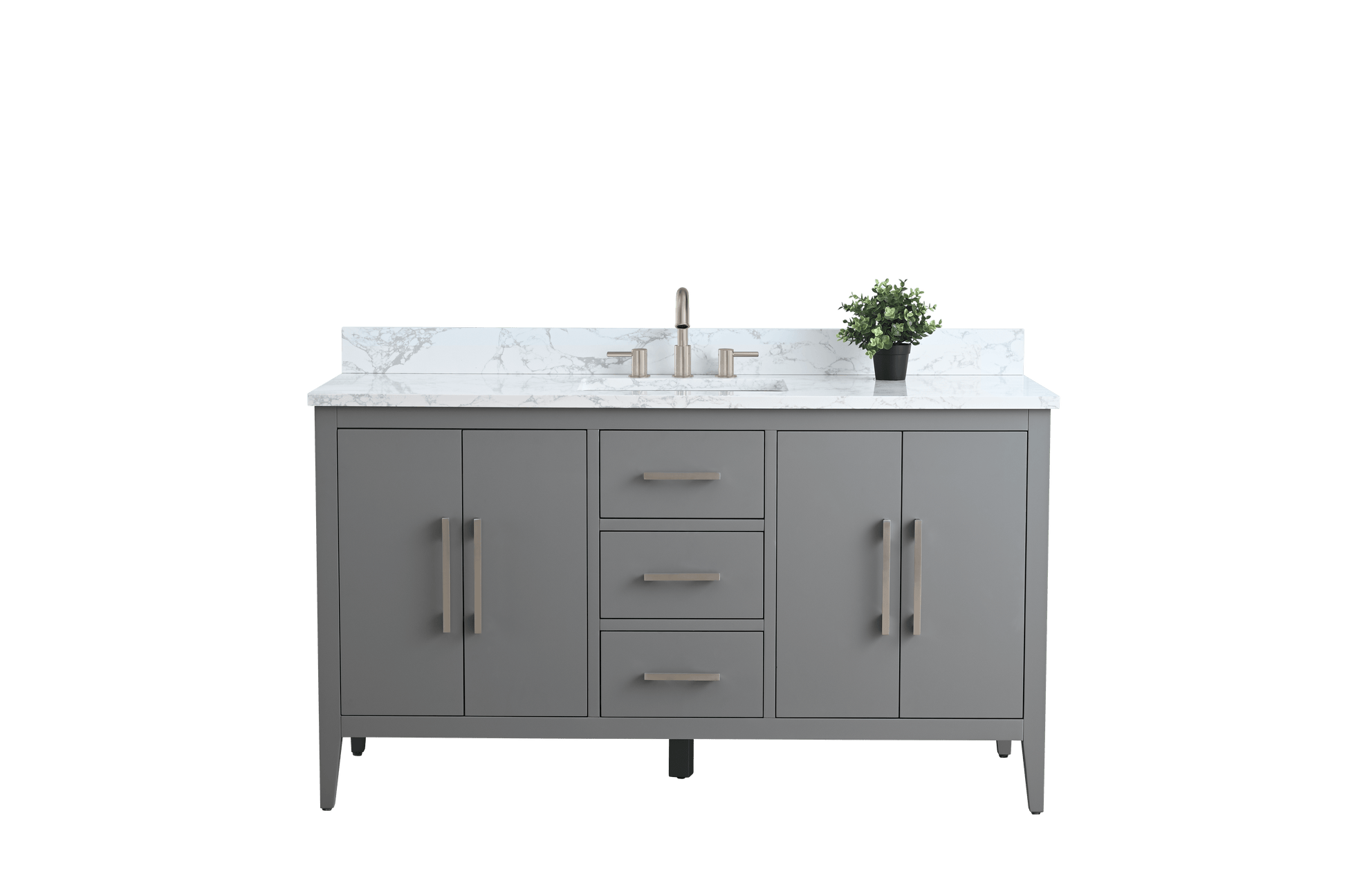 Vanity Art VA9060-SG 60 Inch Single Sink Bathroom Vanity in Cashmere Gray with Marble Countertop - Vanity Art VA9060-SG