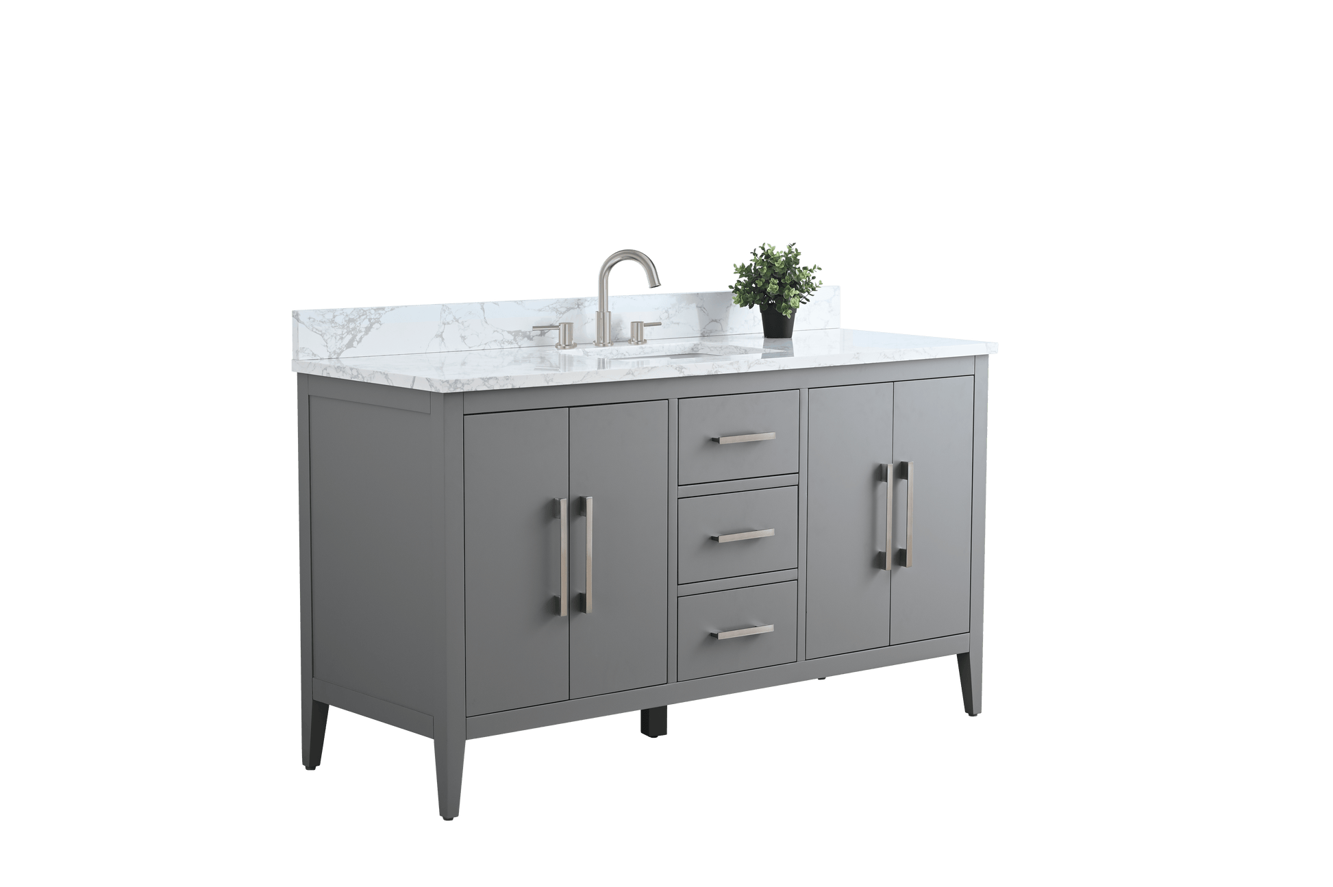 Vanity Art VA9060-SG 60 Inch Single Sink Bathroom Vanity in Cashmere Gray with Marble Countertop - Vanity Art VA9060-SG