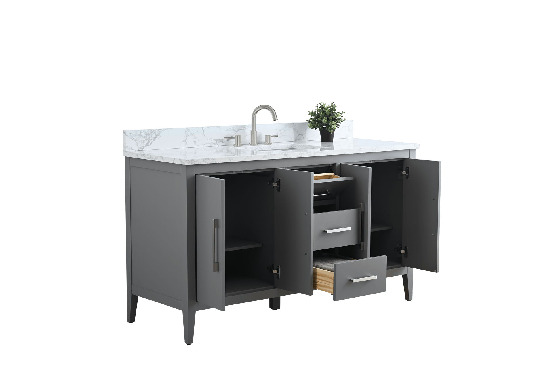 Vanity Art VA9060-SG 60 Inch Single Sink Bathroom Vanity in Cashmere Gray with Marble Countertop - Vanity Art VA9060-SG