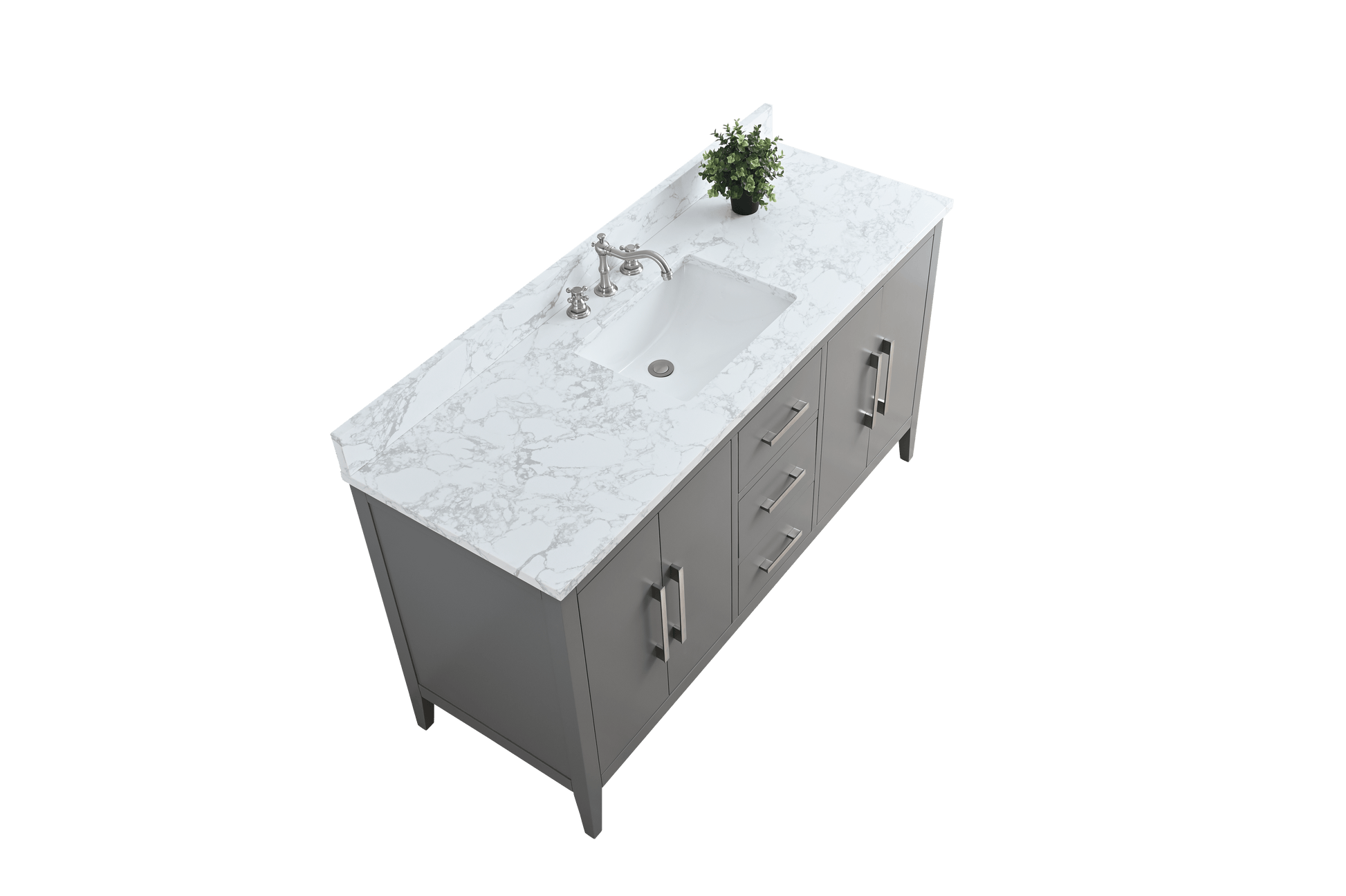 Vanity Art VA9060-SG 60 Inch Single Sink Bathroom Vanity in Cashmere Gray with Marble Countertop - Vanity Art VA9060-SG