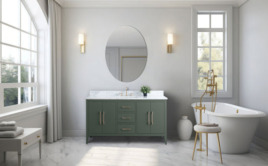 Vanity Art VA9060-SVG 60 Inch Single Sink Bathroom Vanity in Vintage Green with Marble Countertop - Vanity Art VA9060-SVG