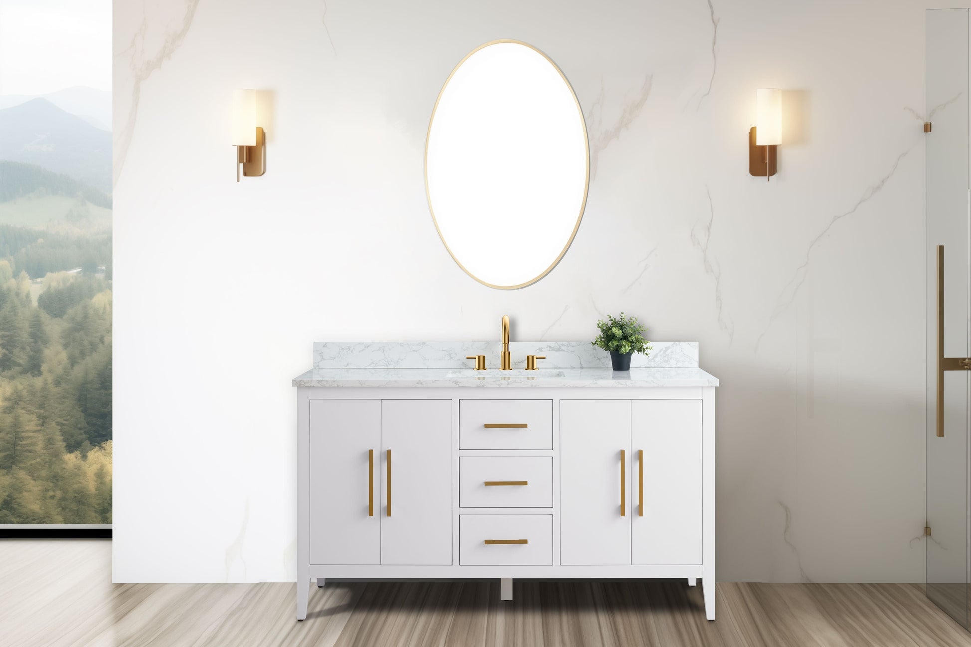 Vanity Art VA9060-SW 60 Inch Single Sink Bathroom Vanity in White with Marble Countertop - Vanity Art VA9060-SW