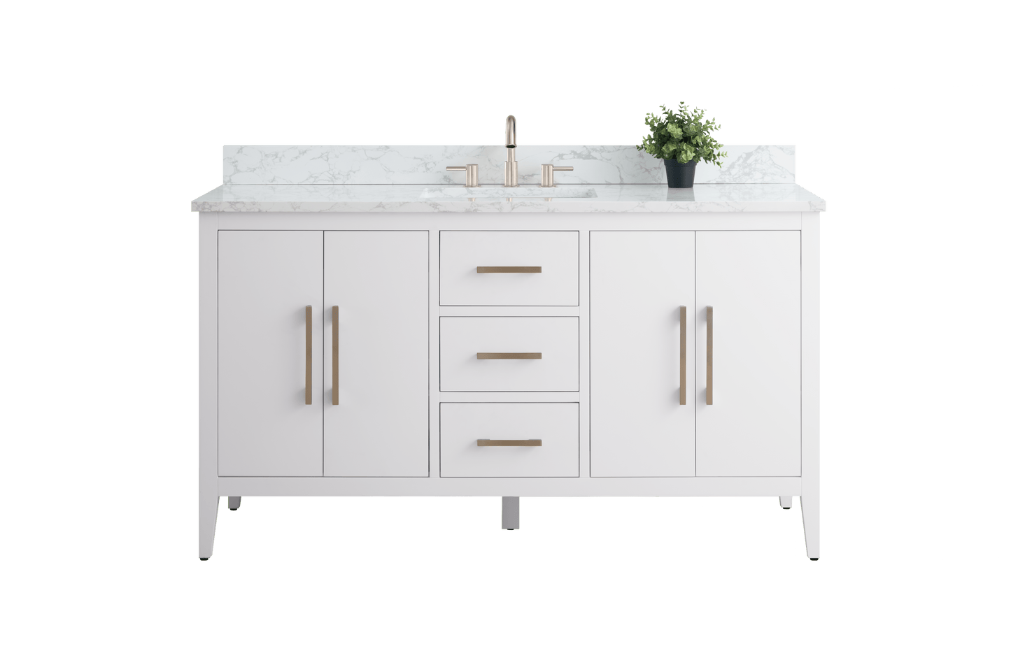 Vanity Art VA9060-SW 60 Inch Single Sink Bathroom Vanity in White with Marble Countertop - Vanity Art VA9060-SW