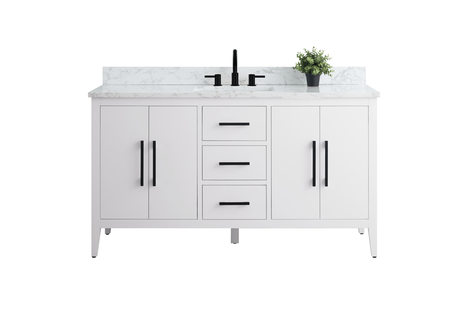 Vanity Art VA9060-SW 60 Inch Single Sink Bathroom Vanity in White with Marble Countertop - Vanity Art VA9060-SW