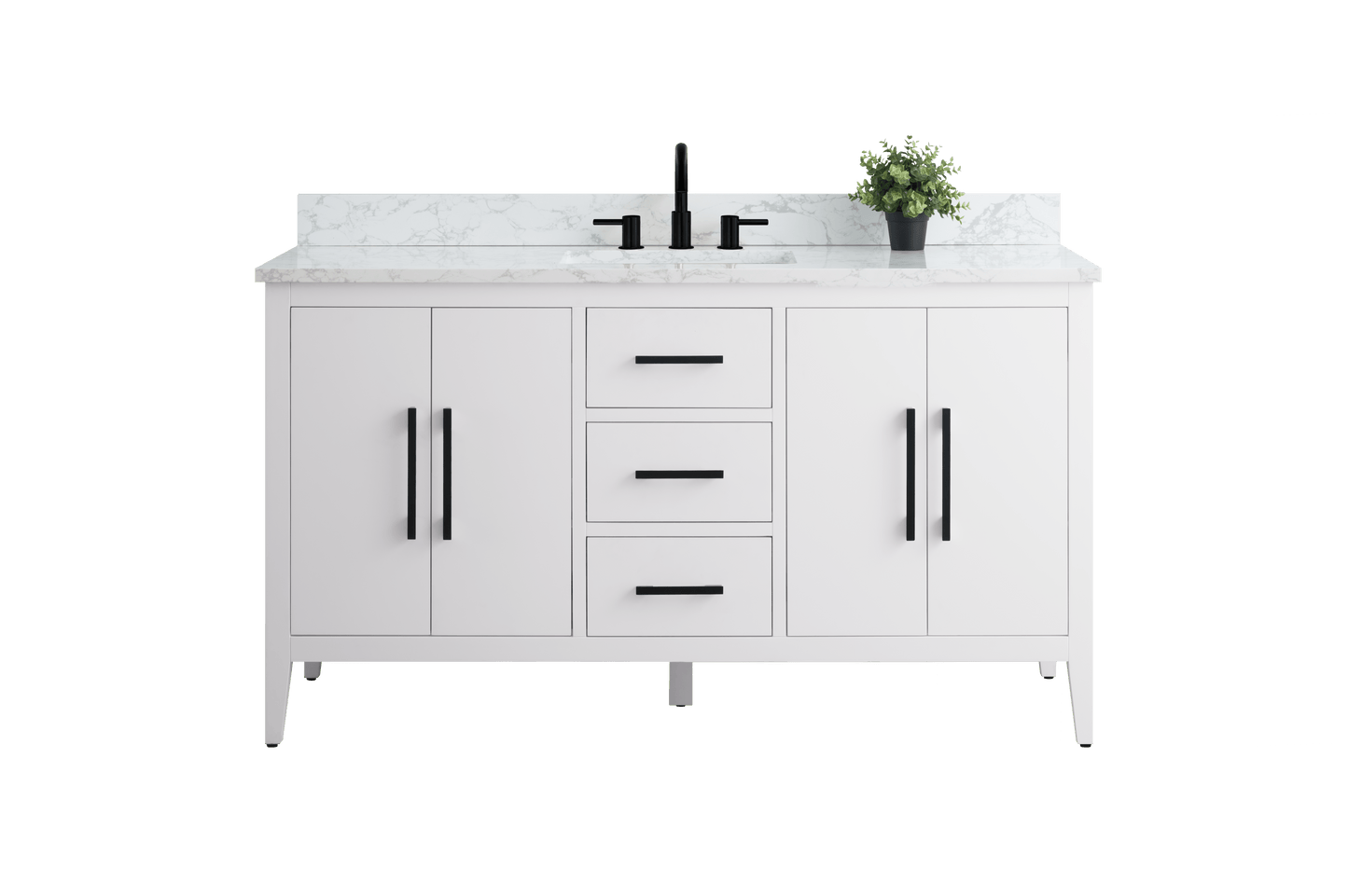 Vanity Art VA9060-SW 60 Inch Single Sink Bathroom Vanity in White with Marble Countertop - Vanity Art VA9060-SW