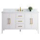 Vanity Art VA9060-SW 60 Inch Single Sink Bathroom Vanity in White with Marble Countertop - Vanity Art VA9060-SW