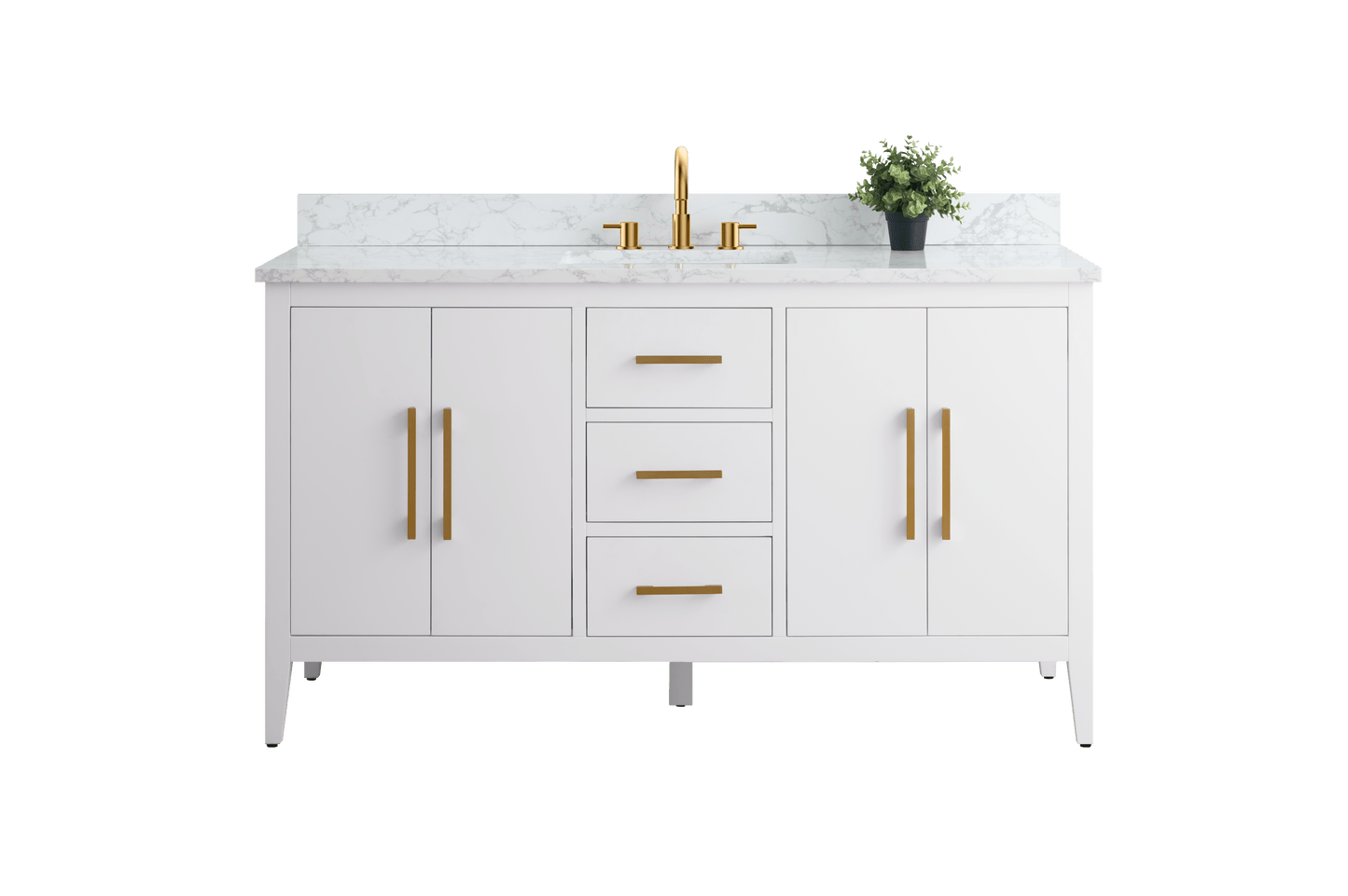 Vanity Art VA9060-SW 60 Inch Single Sink Bathroom Vanity in White with Marble Countertop - Vanity Art VA9060-SW