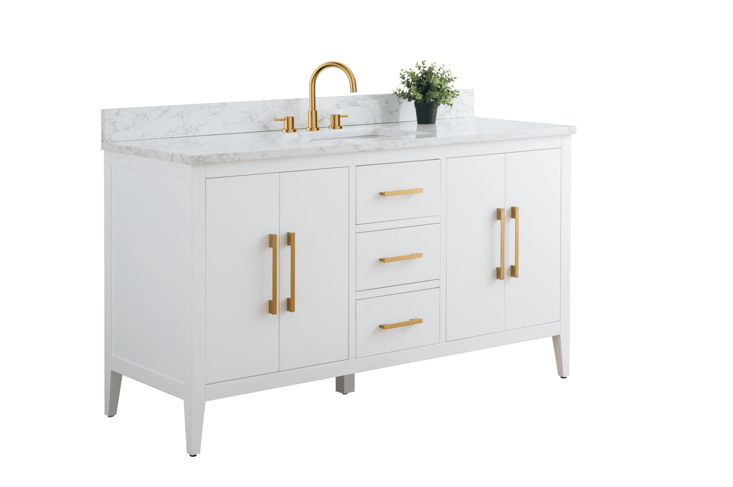 Vanity Art VA9060-SW 60 Inch Single Sink Bathroom Vanity in White with Marble Countertop - Vanity Art VA9060-SW