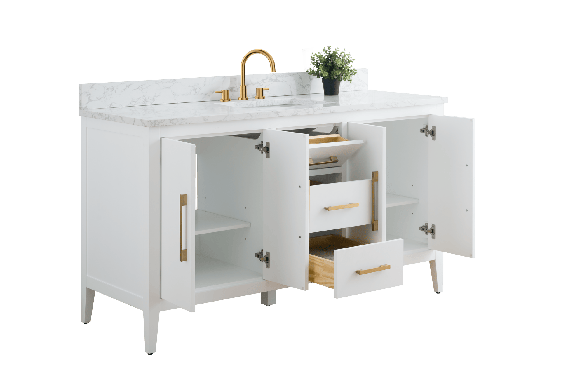 Vanity Art VA9060-SW 60 Inch Single Sink Bathroom Vanity in White with Marble Countertop - Vanity Art VA9060-SW