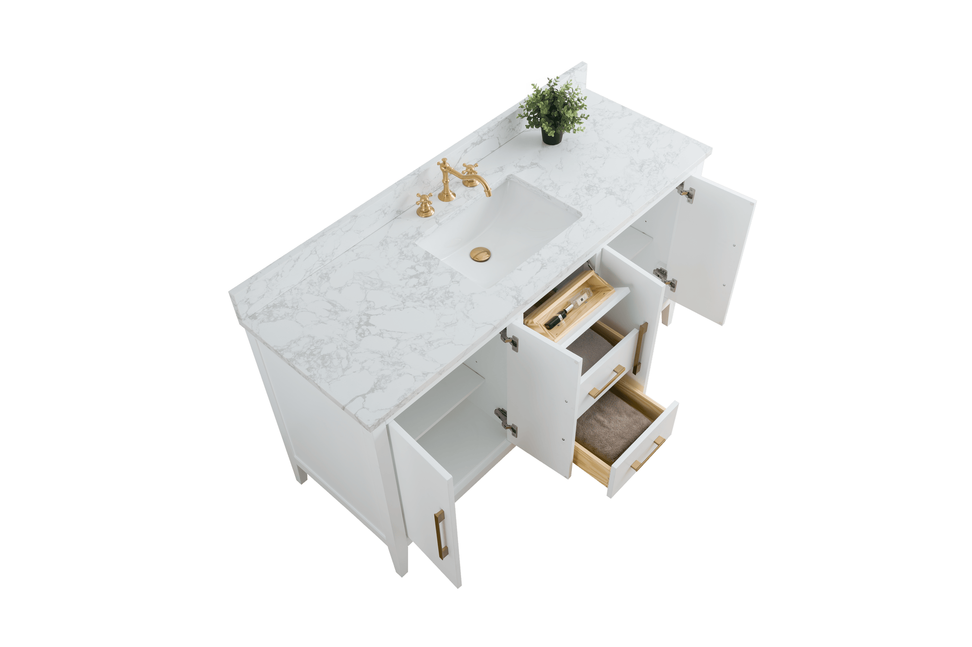 Vanity Art VA9060-SW 60 Inch Single Sink Bathroom Vanity in White with Marble Countertop - Vanity Art VA9060-SW