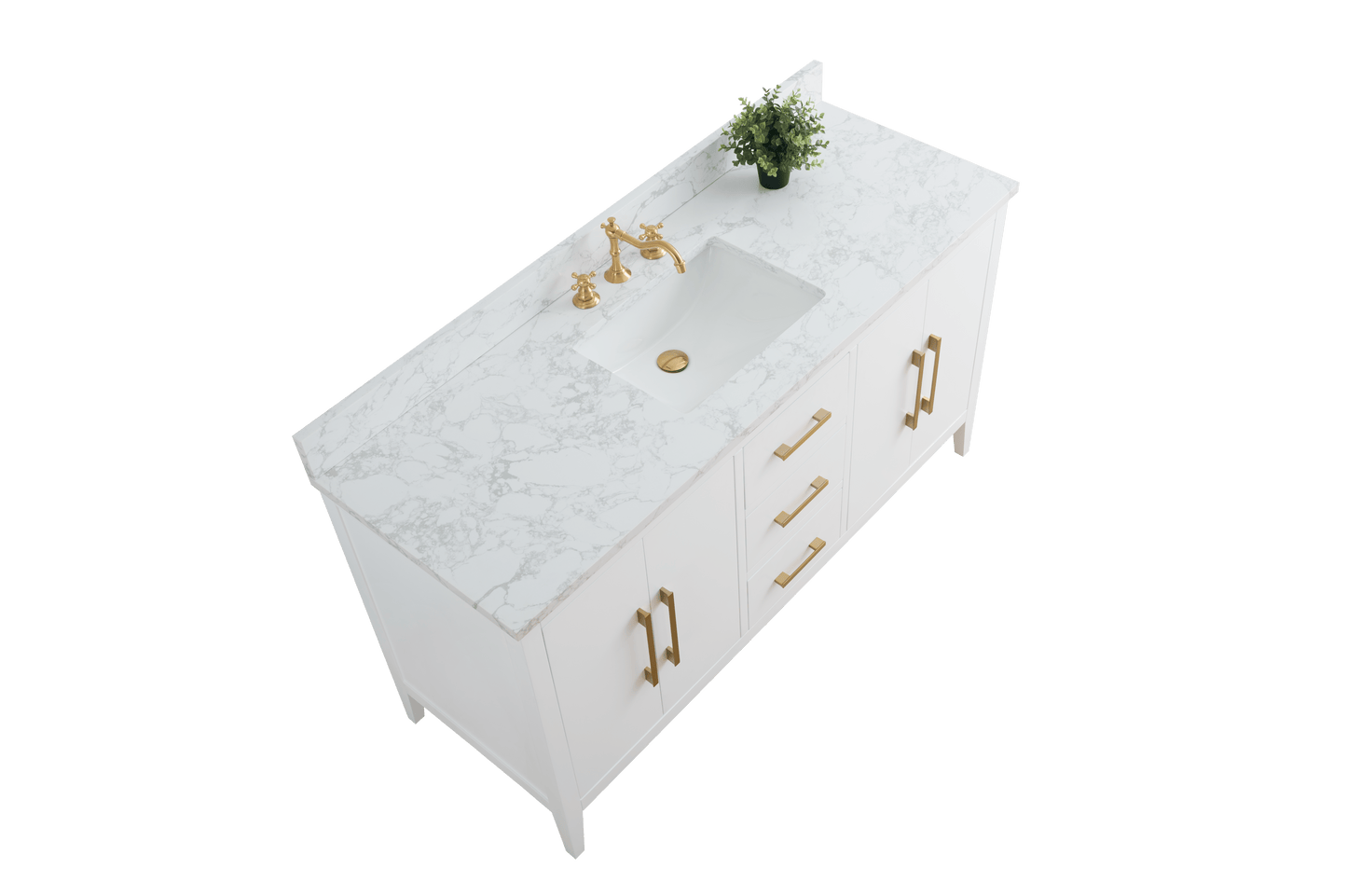 Vanity Art VA9060-SW 60 Inch Single Sink Bathroom Vanity in White with Marble Countertop - Vanity Art VA9060-SW