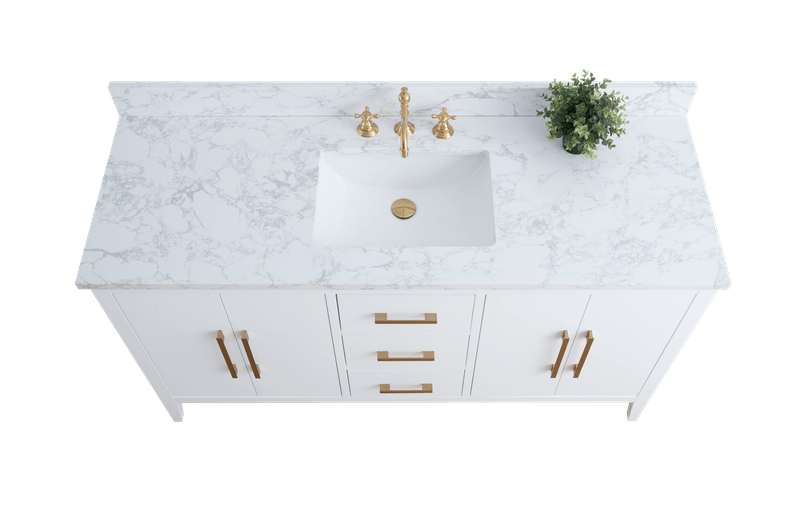 Vanity Art VA9060-SW 60 Inch Single Sink Bathroom Vanity in White with Marble Countertop - Vanity Art VA9060-SW