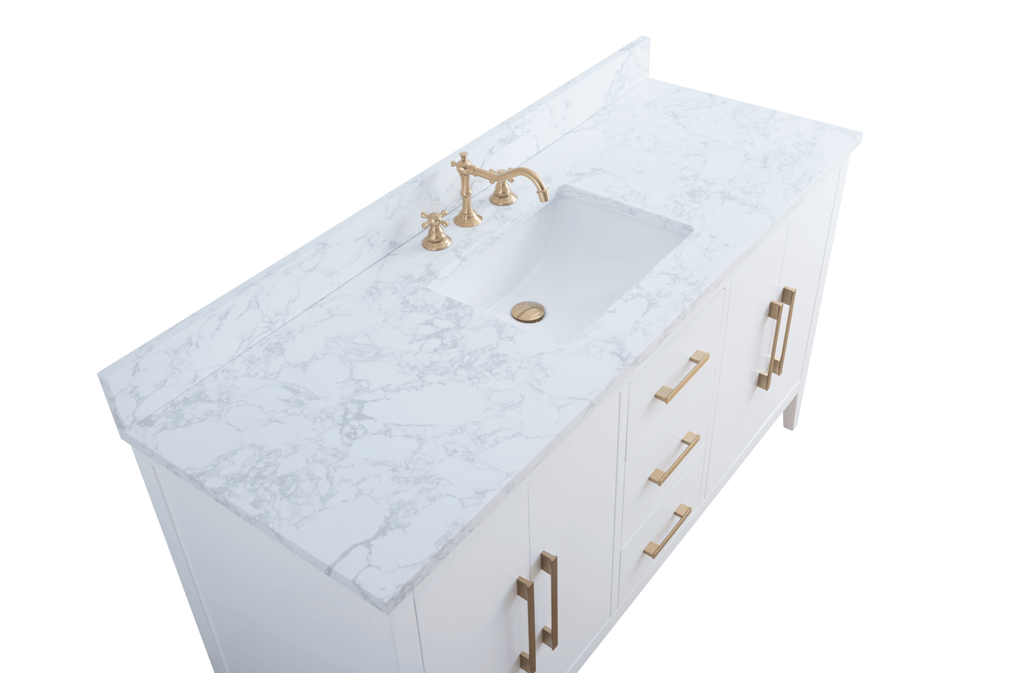 Vanity Art VA9060-SW 60 Inch Single Sink Bathroom Vanity in White with Marble Countertop - Vanity Art VA9060-SW