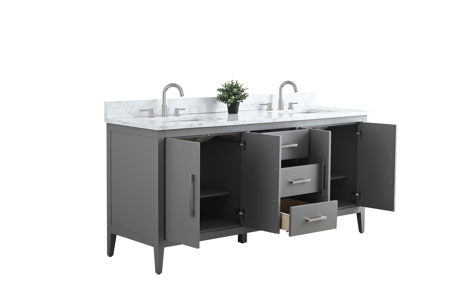 Vanity Art VA9072-DG 72 Inch Double Sink Bathroom Vanity in Cashmere Gray with Marble Countertop - Vanity Art VA9072-DG