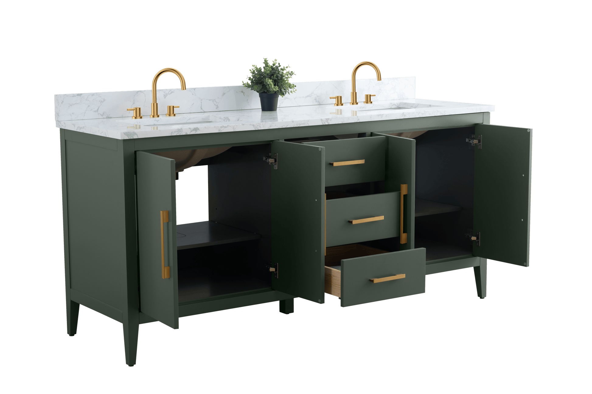 Vanity Art VA9072-DVG 72 Inch Double Sink Bathroom Vanity in Vintage Green with Marble Countertop - Vanity Art VA9072-DVG