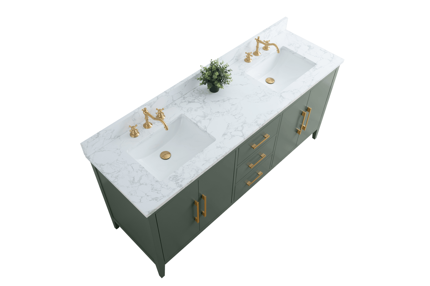 Vanity Art VA9072-DVG 72 Inch Double Sink Bathroom Vanity in Vintage Green with Marble Countertop - Vanity Art VA9072-DVG