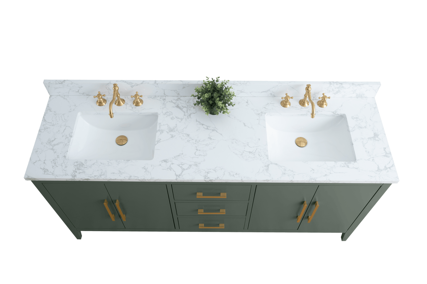 Vanity Art VA9072-DVG 72 Inch Double Sink Bathroom Vanity in Vintage Green with Marble Countertop - Vanity Art VA9072-DVG