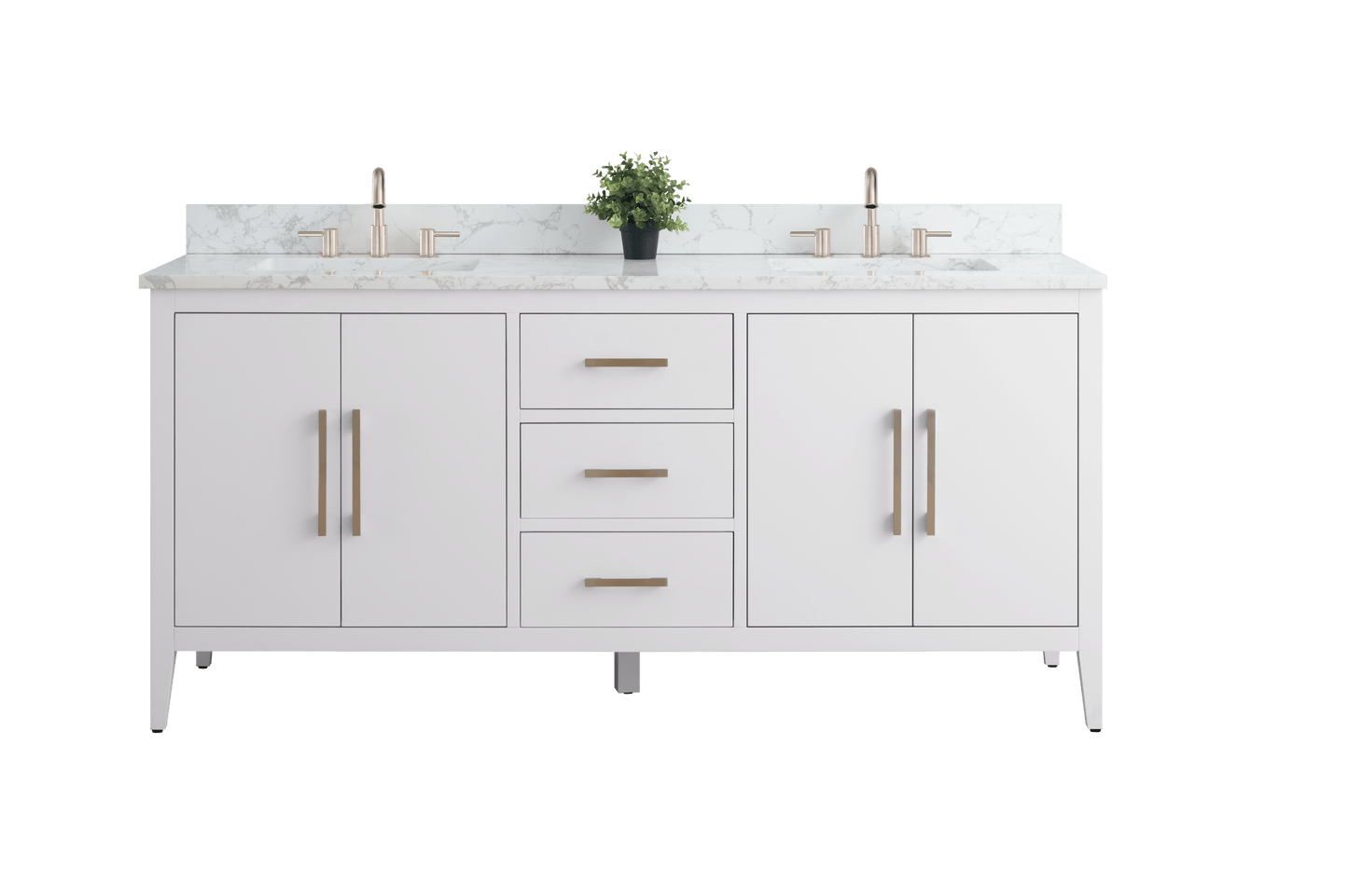 Vanity Art VA9072-DW 72 Inch Double Sink Bathroom Vanity in White with Marble Countertop - Vanity Art VA9072-DW