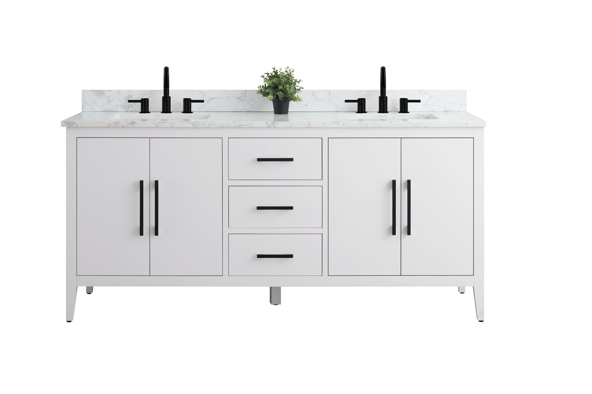 Vanity Art VA9072-DW 72 Inch Double Sink Bathroom Vanity in White with Marble Countertop - Vanity Art VA9072-DW