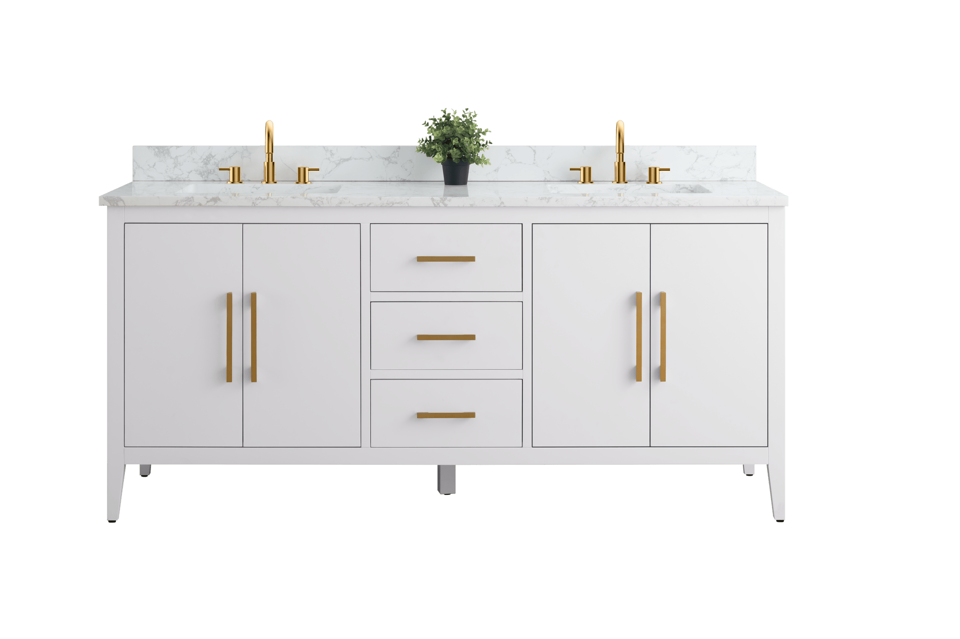 Vanity Art VA9072-DW 72 Inch Double Sink Bathroom Vanity in White with Marble Countertop - Vanity Art VA9072-DW