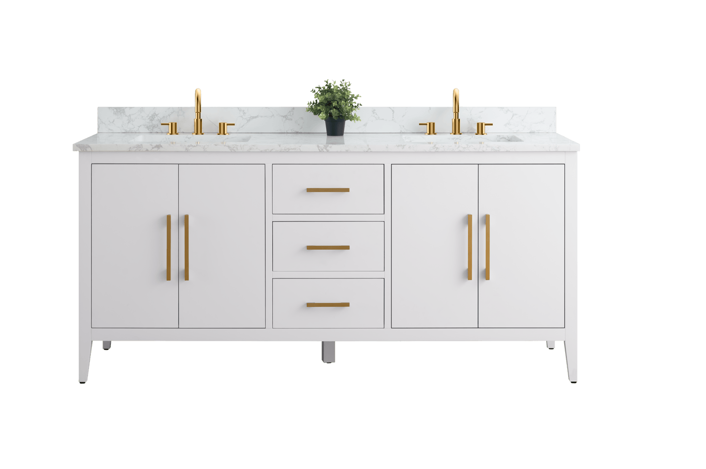 Vanity Art VA9072-DW 72 Inch Double Sink Bathroom Vanity in White with Marble Countertop - Vanity Art VA9072-DW