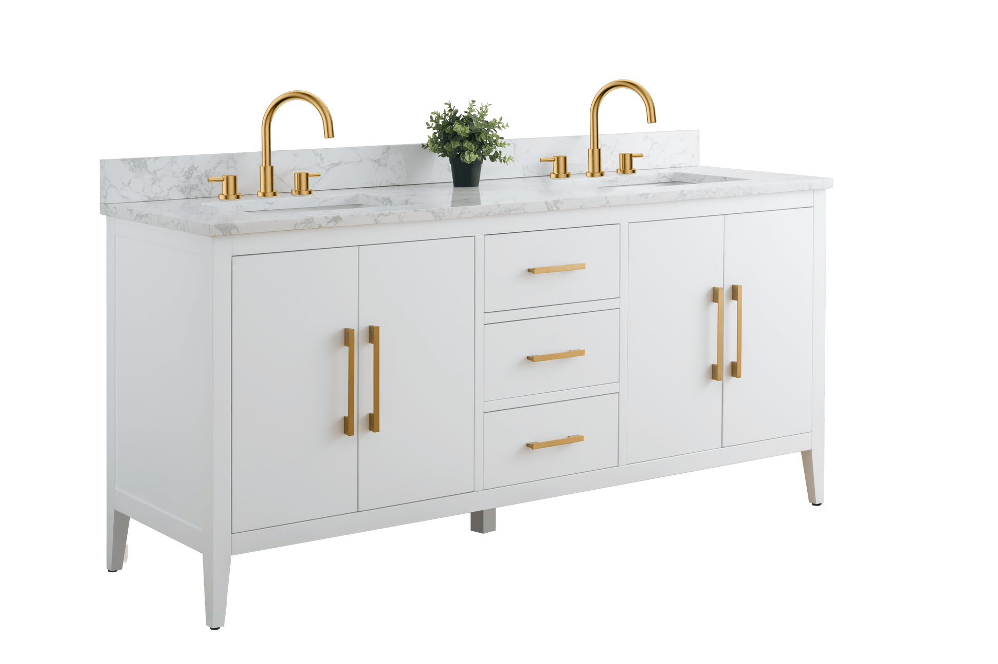 Vanity Art VA9072-DW 72 Inch Double Sink Bathroom Vanity in White with Marble Countertop - Vanity Art VA9072-DW