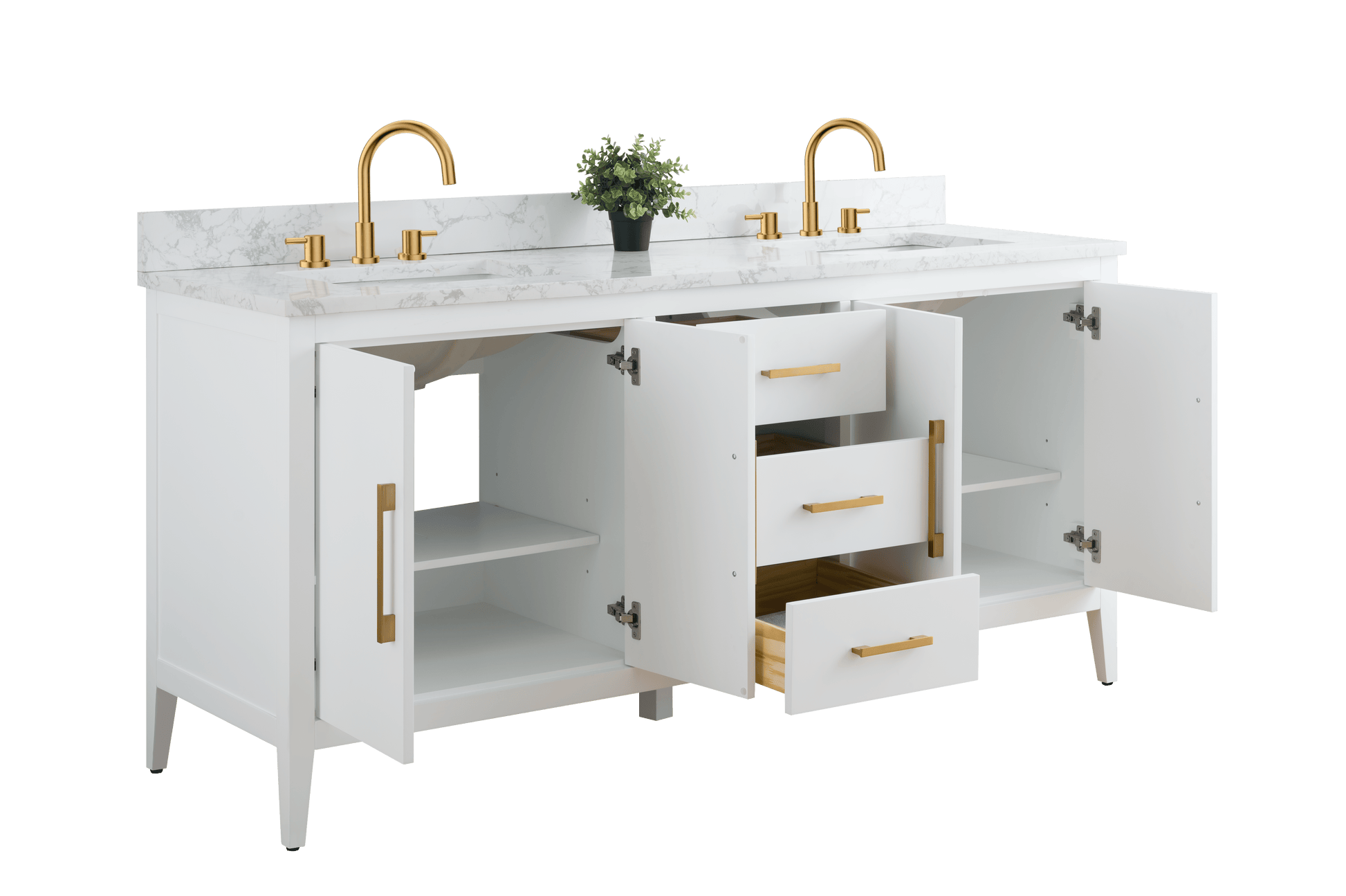 Vanity Art VA9072-DW 72 Inch Double Sink Bathroom Vanity in White with Marble Countertop - Vanity Art VA9072-DW