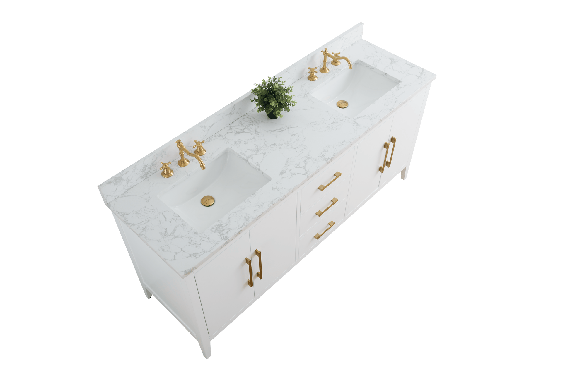 Vanity Art VA9072-DW 72 Inch Double Sink Bathroom Vanity in White with Marble Countertop - Vanity Art VA9072-DW