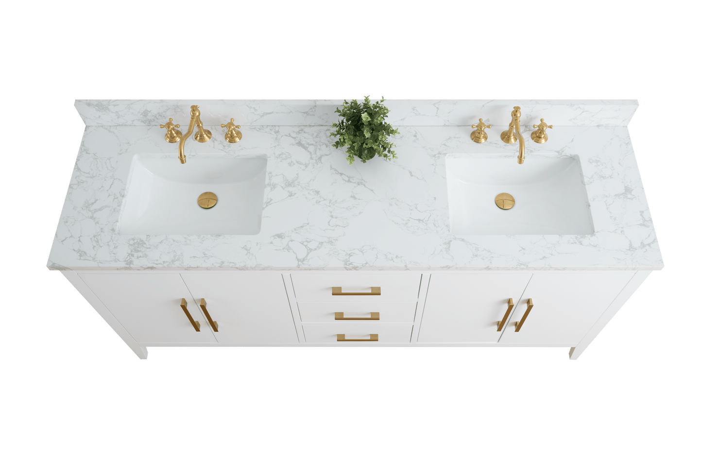 Vanity Art VA9072-DW 72 Inch Double Sink Bathroom Vanity in White with Marble Countertop - Vanity Art VA9072-DW