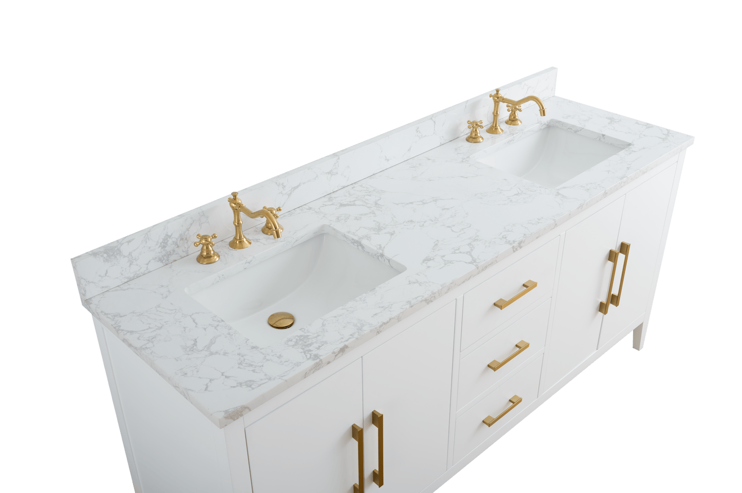 Vanity Art VA9072-DW 72 Inch Double Sink Bathroom Vanity in White with Marble Countertop - Vanity Art VA9072-DW