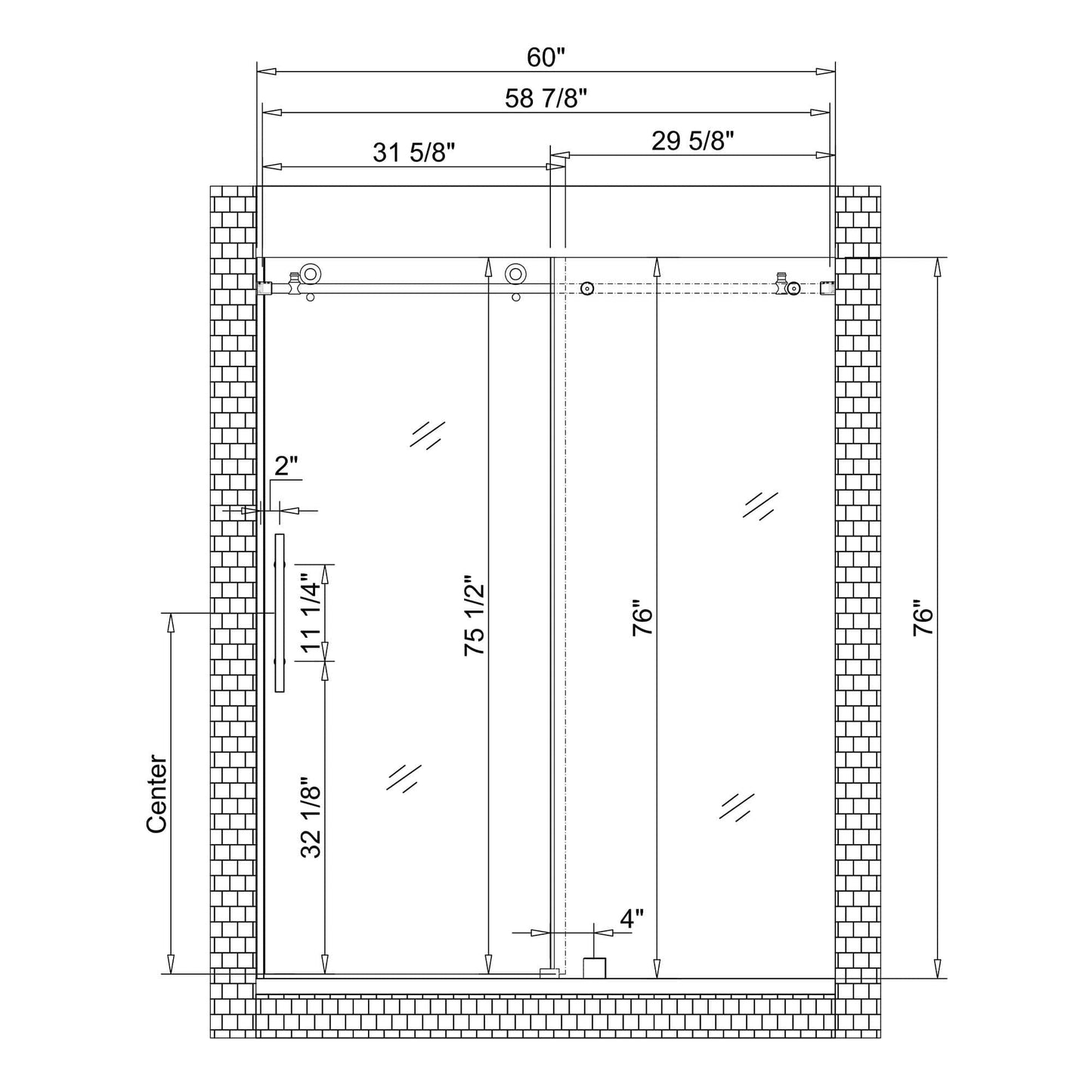 Vanity Art VASSD6076BN-SOFT Brushed Nickel Soft-Close 60 Inch x 76 Inch Frameless Single-Sliding Shower Door with Explosion-Proof Clear Glass -VASSD6076BN-SOFT