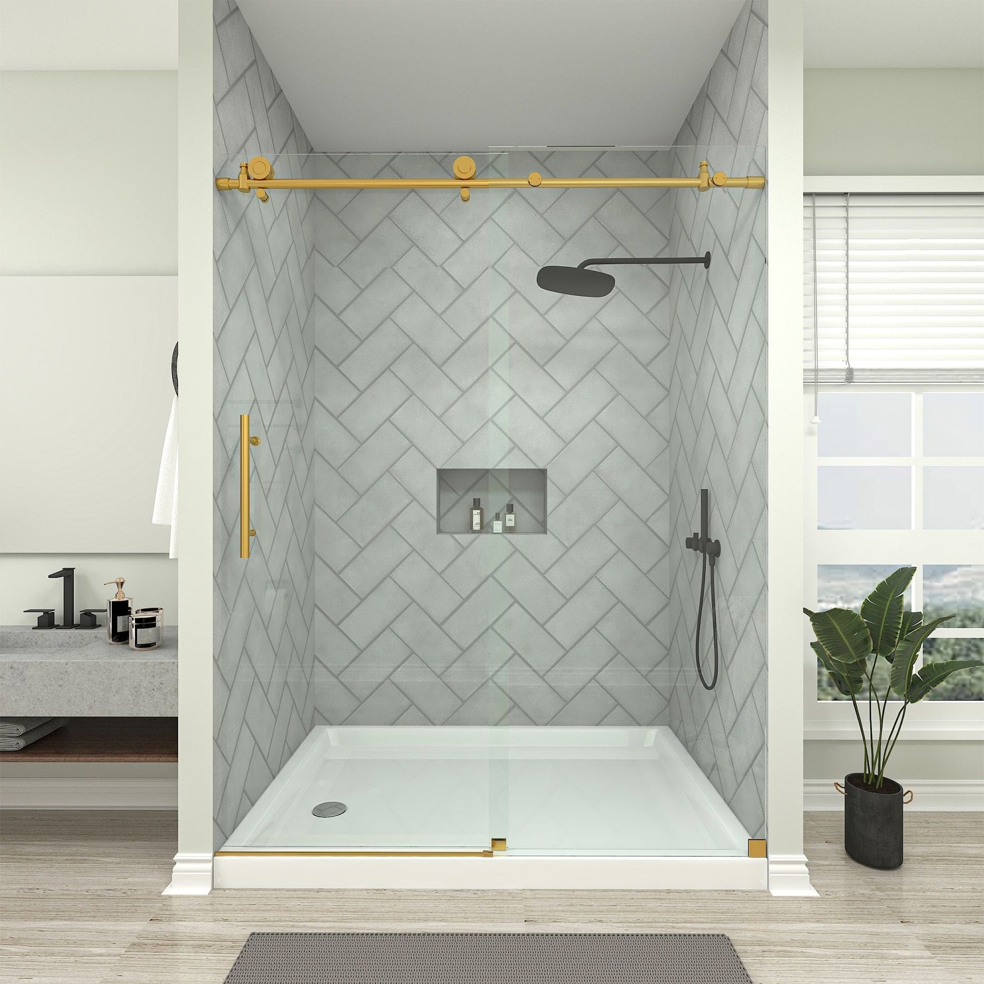 Vanity Art VASSD6076BNG-SOFT Vanity Art Brushed Gold Soft-Close 60 Inch x 76 Inch Frameless Bypass Single-Sliding Shower Door with Explosion-Proof Clear Glass - VASSD6076BNG-SOFT