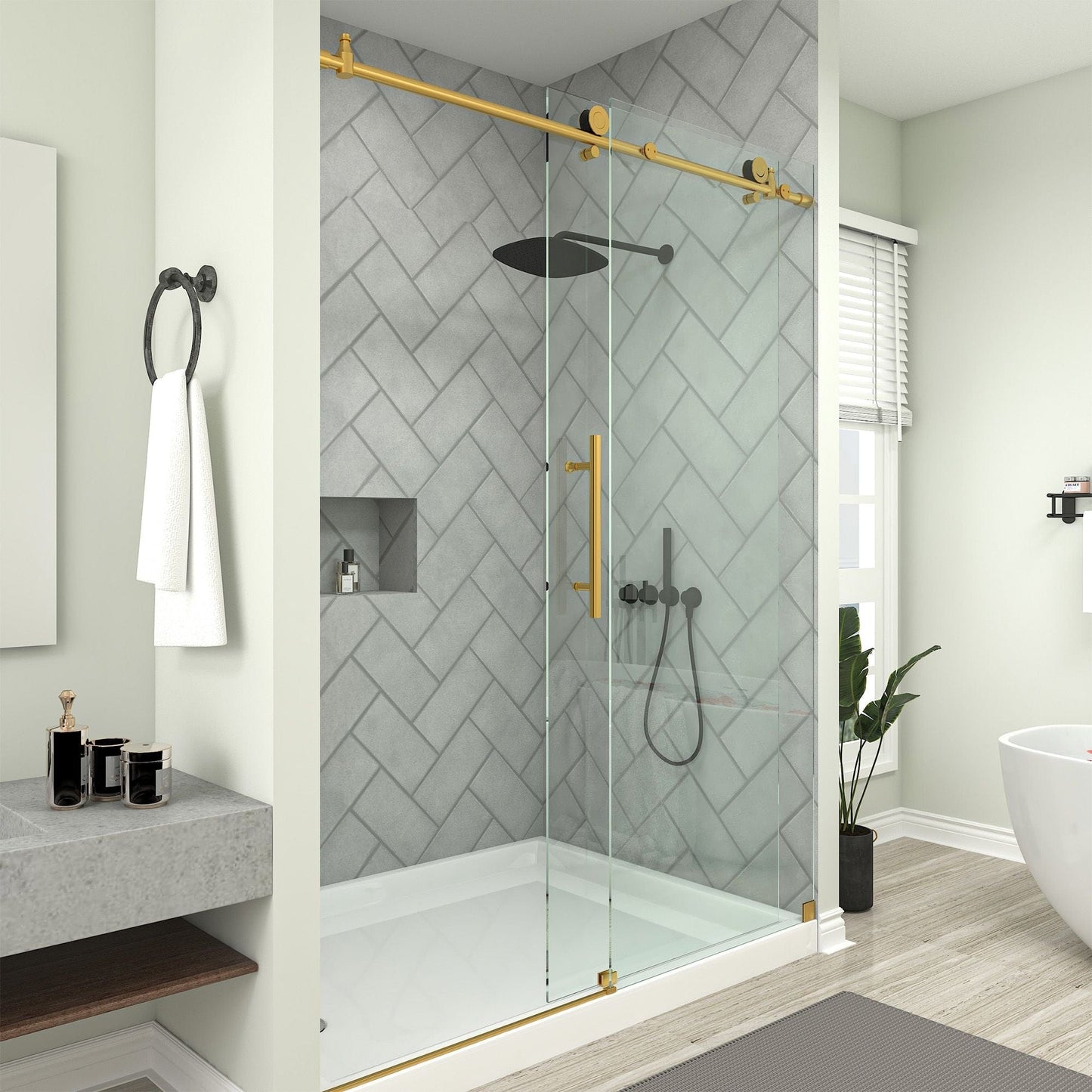 Vanity Art VASSD6076BNG-SOFT Vanity Art Brushed Gold Soft-Close 60 Inch x 76 Inch Frameless Bypass Single-Sliding Shower Door with Explosion-Proof Clear Glass - VASSD6076BNG-SOFT