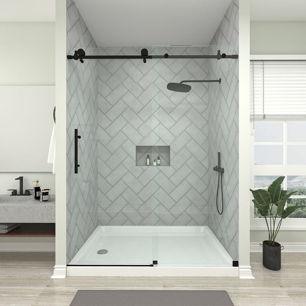 Vanity Art VASSD6076MB Matte Black 60 Inch x 76 Inch Frameless Single-Sliding Shower Door with Explosion-Proof Clear Glass - Vanity Art VASSD6076MB