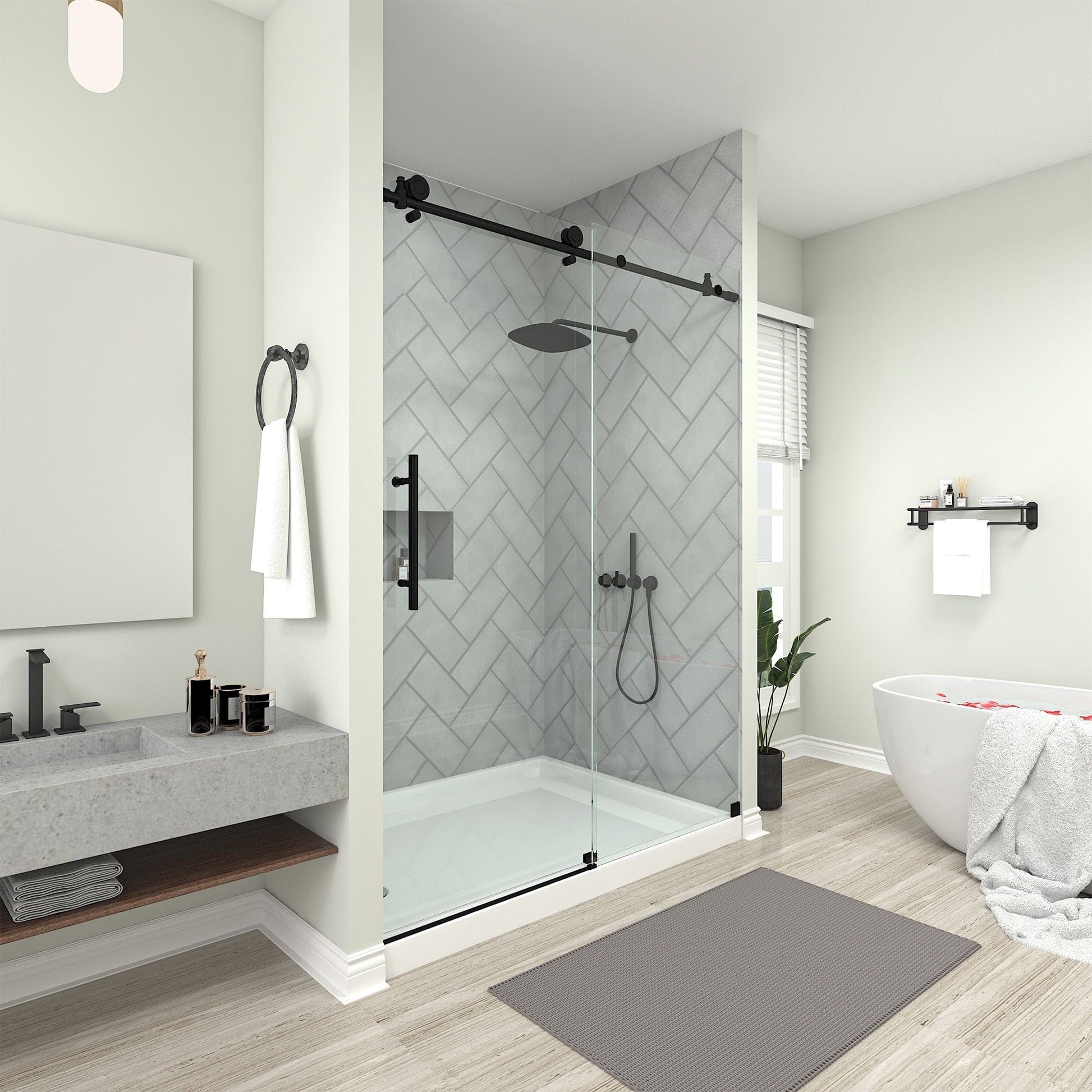 Vanity Art VASSD6076MB Matte Black 60 Inch x 76 Inch Frameless Single-Sliding Shower Door with Explosion-Proof Clear Glass - Vanity Art VASSD6076MB