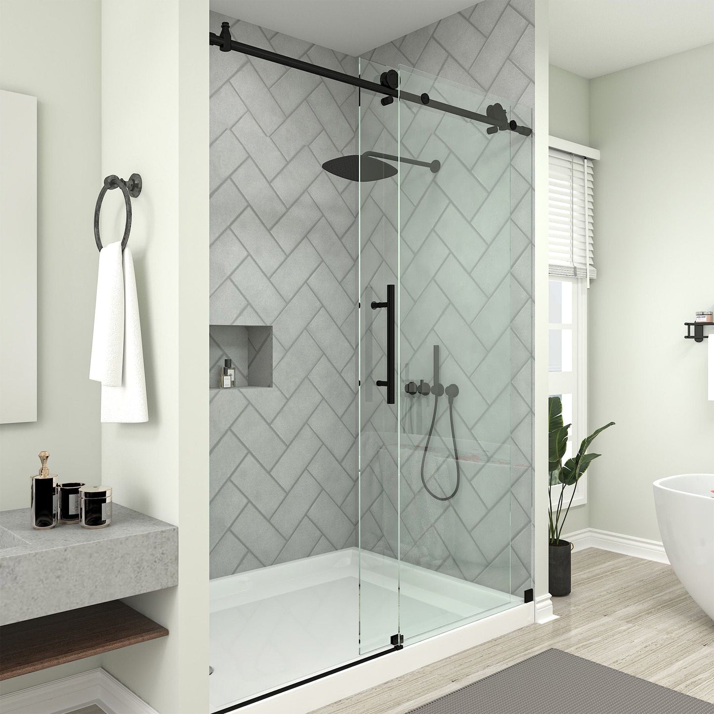 Vanity Art VASSD6076MB Matte Black 60 Inch x 76 Inch Frameless Single-Sliding Shower Door with Explosion-Proof Clear Glass - Vanity Art VASSD6076MB