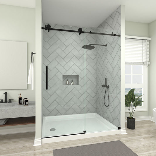 Vanity Art VASSD6076MB-SOFT Matte Black Soft-Close 60 Inch x 76 Inch Frameless Single-Sliding Shower Door with Explosion-Proof Clear Glass - Vanity Art VASSD6076MB-SOFT