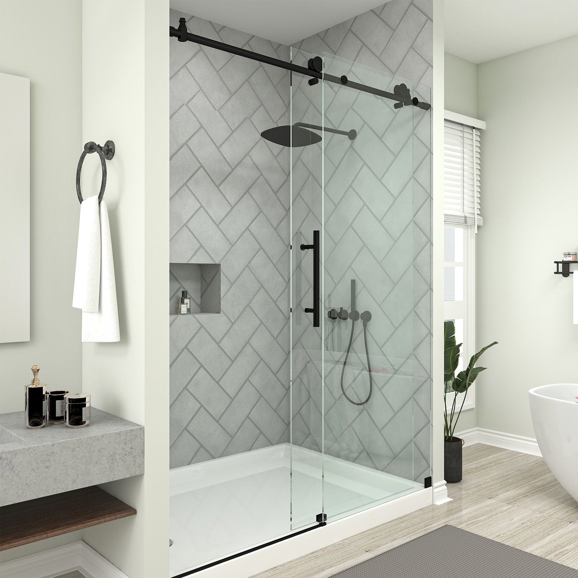 Vanity Art VASSD6076MB-SOFT Matte Black Soft-Close 60 Inch x 76 Inch Frameless Single-Sliding Shower Door with Explosion-Proof Clear Glass - Vanity Art VASSD6076MB-SOFT