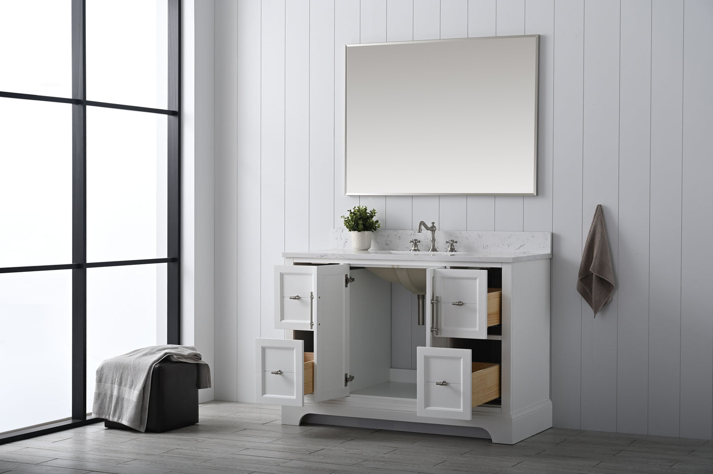 48 Inch Single Sink Bathroom Vanity in White with Marble Countertop & Backsplash - Vanity Art VA5048-W