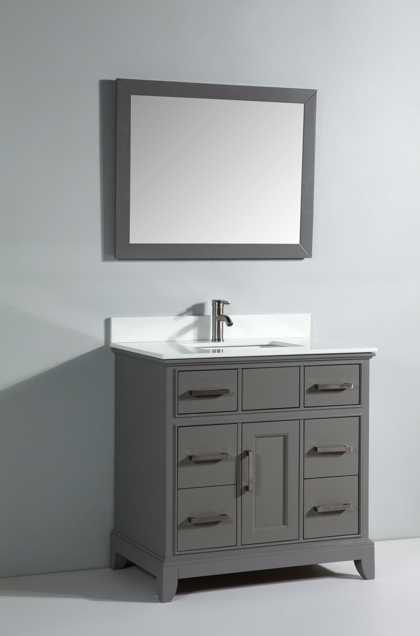 36 Inch Single Sink Bathroom Vanity in Gray with White Marble Countertop - Vanity Art VA1036G