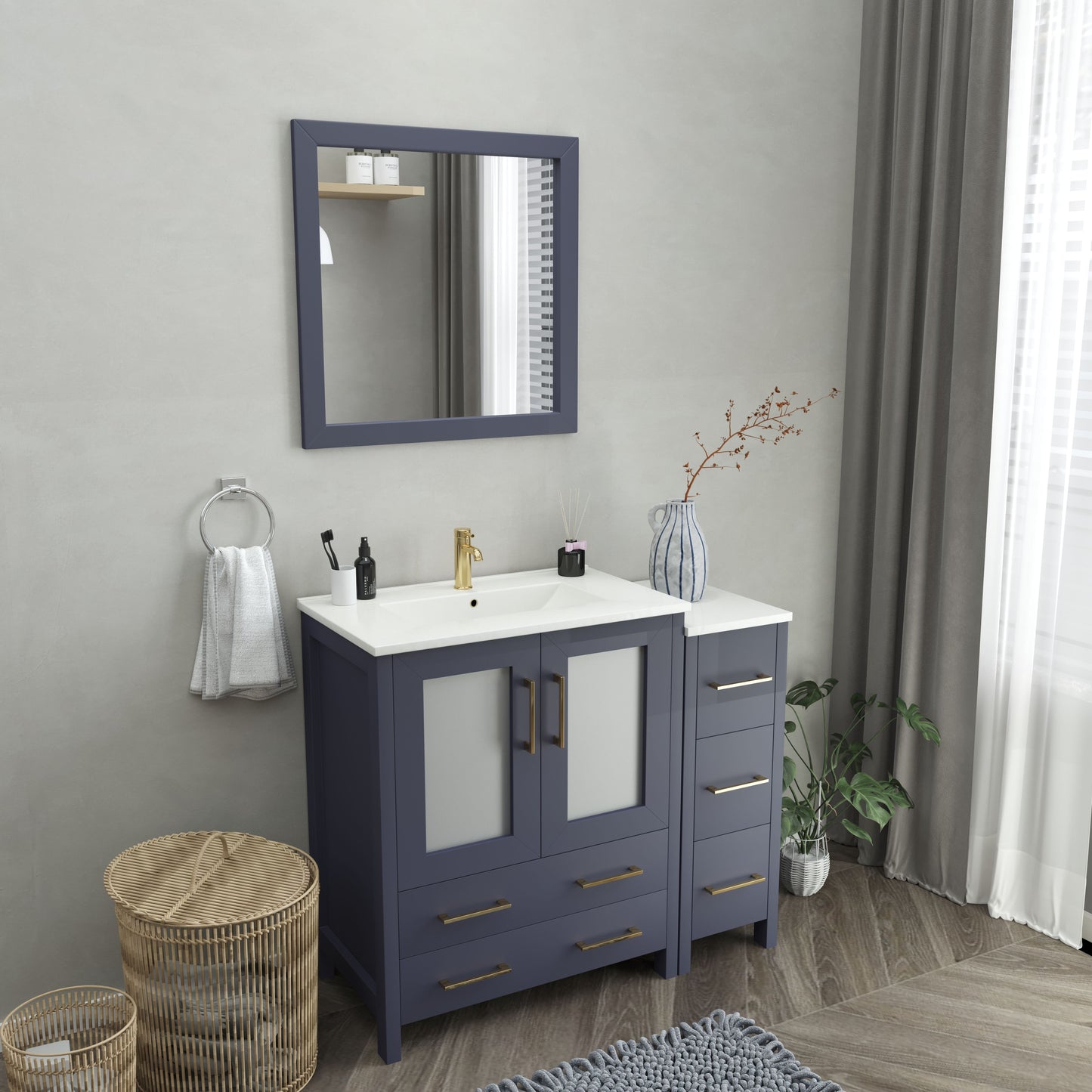 42 Inch Single Sink Bathroom Vanity in Blue with Ceramic Countertop - Vanity Art VA3030-42B