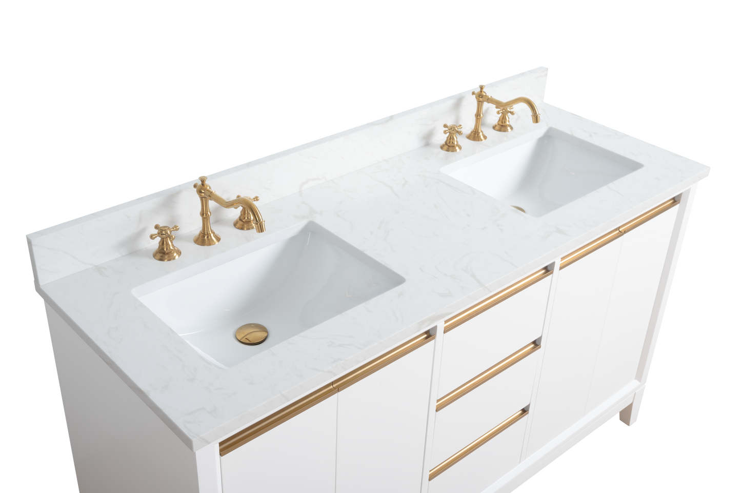 60 Inch Double Sink Bathroom Vanity in White with Marble Countertop - Vanity Art VA8060-DW