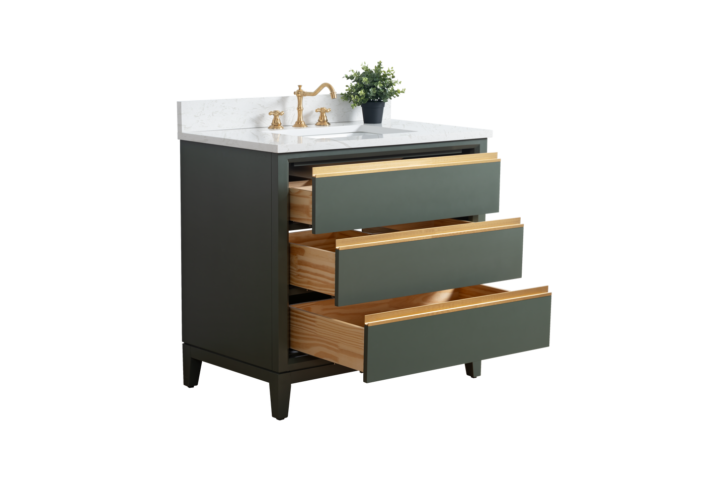 36 Inch Single Sink Bathroom Vanity in Vintage Green with Marble Countertop - Vanity Art VA8036-VG