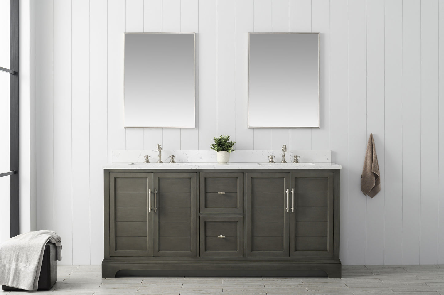 72 Inch Double Sink Bathroom Vanity in Gray with Marble Countertop & Backsplash - Vanity Art VA5072-DSG