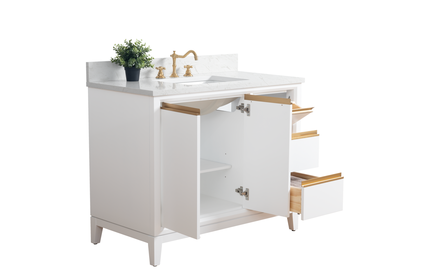 42 Inch Single Sink Bathroom Vanity in White with Marble Countertop - Vanity Art VA8042-W